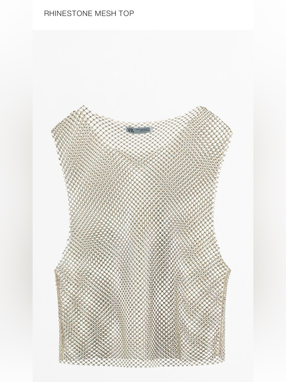 Zara NWT Metallic with Rhinestones Mesh Camisole in Light Silver 2712/343/712